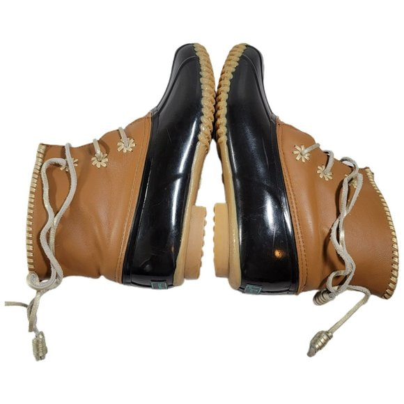 Jack Roger's  Chloe Size 9 Duck Boot Black Brown Gold Laced Fleece lined Rubber - Picture 5 of 7